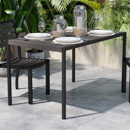 Flash Furniture 30" x 48" Patio Table with Gray Wash Faux Teak Top XU-DG-UH3048-GY-GG